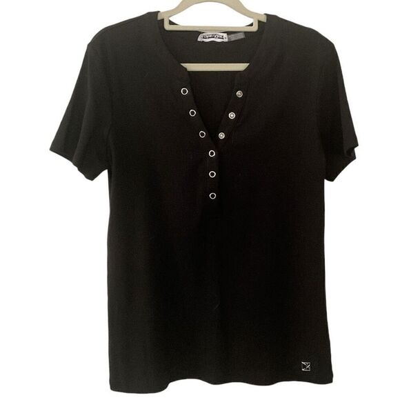 Calvin Klein Black Tee with Silver Snaps S - Picture 1 of 4